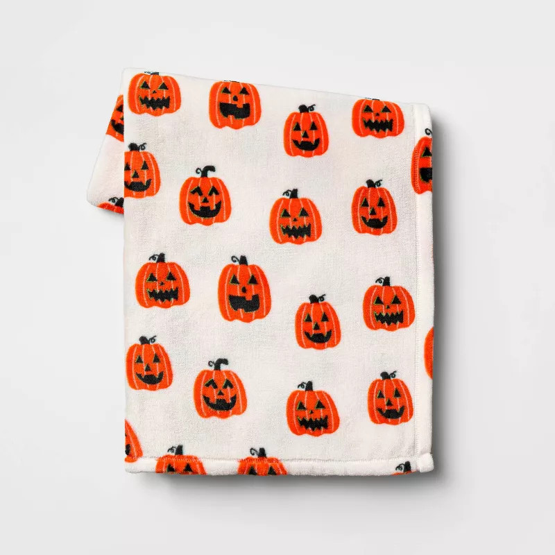 Pumpkin Printed Plush Throw Blanket Ivory/Orange - Hyde & EEK! Boutique™ | Target