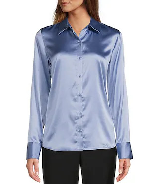 Antonio Melani Yana Button Front Point Collar Long Sleeve Stretch Silk Charmeuse Blouse | Dillard... | Dillard's