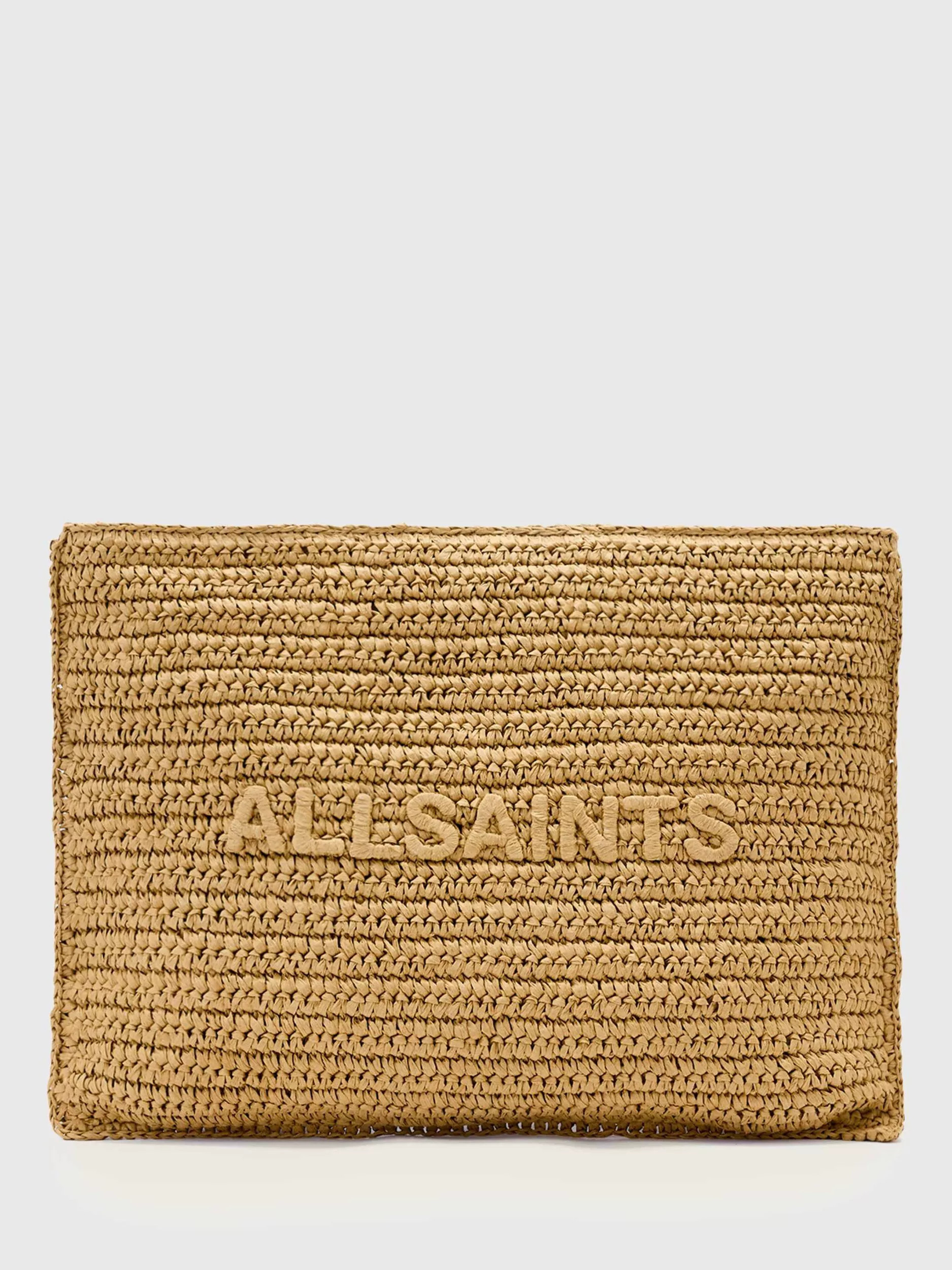 AllSaints Bettina Oversized Raffia Clutch Bag, Biscuit Brown | John Lewis (UK)