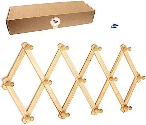 AMAPON Accordion Style Expandable Wall Wooden Coat Rack 13 Hooks (Pegs) Hang Hats Jackets Coffee ... | Amazon (US)