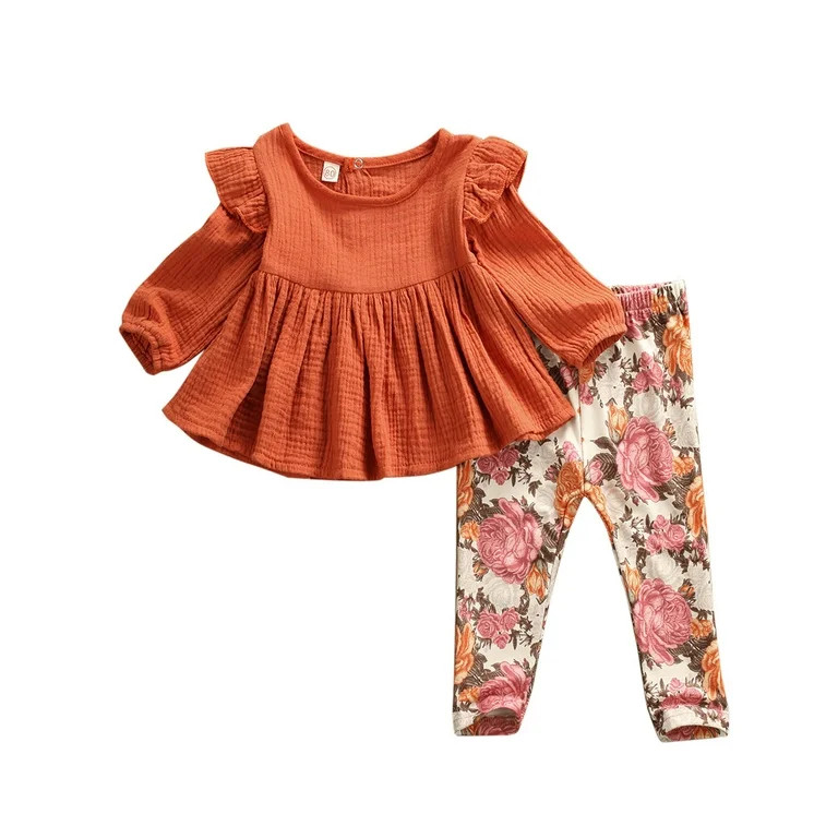 6M-5Y Toddler Baby Kid Girls Flower Clothing Set Autumn Long Sleeve Ruffles Tops + Floral Pants O... | Walmart (US)