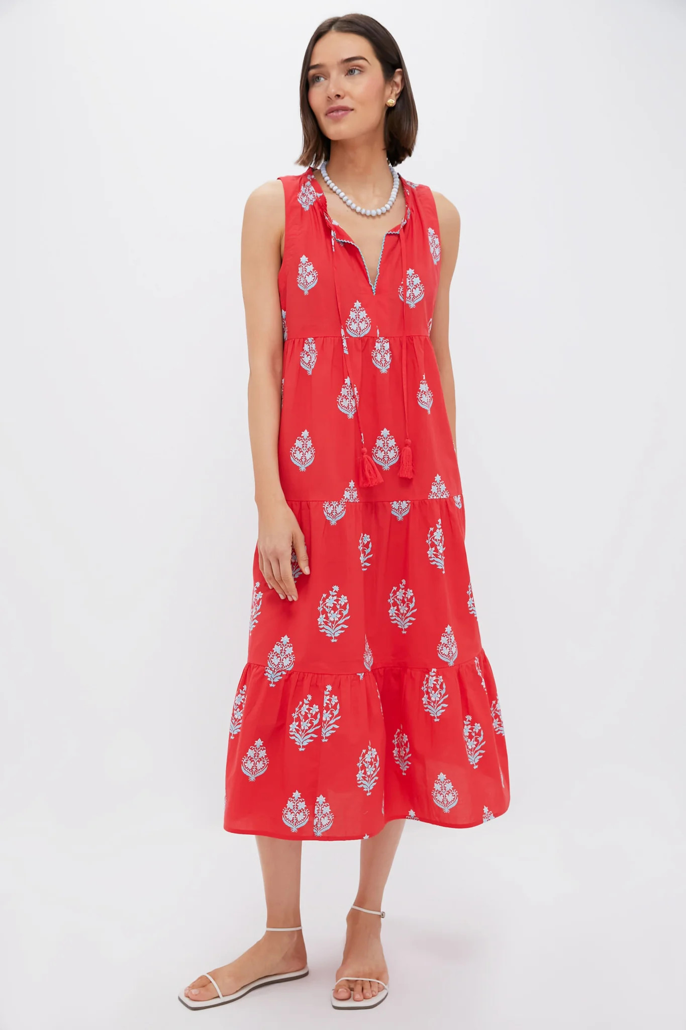 Scarlet Bouquet Blockprint Salty Paloma Caftan, July 4th Dresses, Patriotic Dress, Labor Day Dresses | Tuckernuck (US)