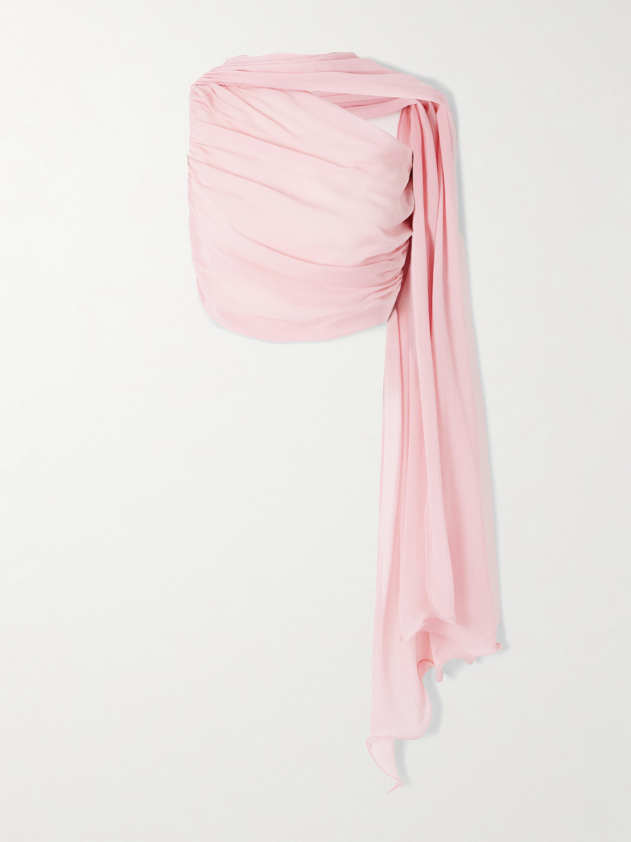 Posse - Solene Asymmetric Draped Ruched Georgette Top - Pink | NET-A-PORTER (US)