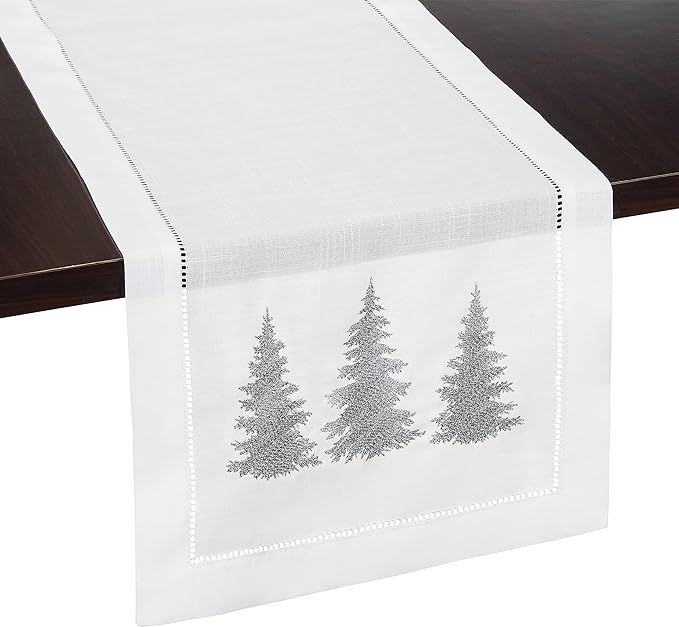 Brio Trends Silver Pine Tree Embroidered White Christmas Table Runner - Ideal for Christmas Decor... | Amazon (US)