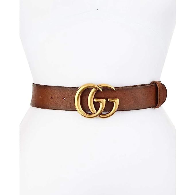 GG Replica Belt for Women Gold Buckle Brown Genuine Leather Fake Replicas G Belts Womens Faux | Amazon (US)