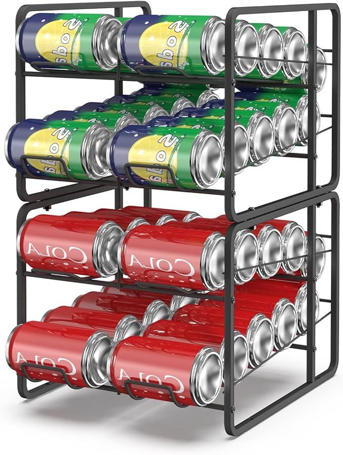 smusei Soda Can Organizer for Pantry Refrigerator 4 Tier Soda Can Organizer for Cabinets Stackabl... | Amazon (US)