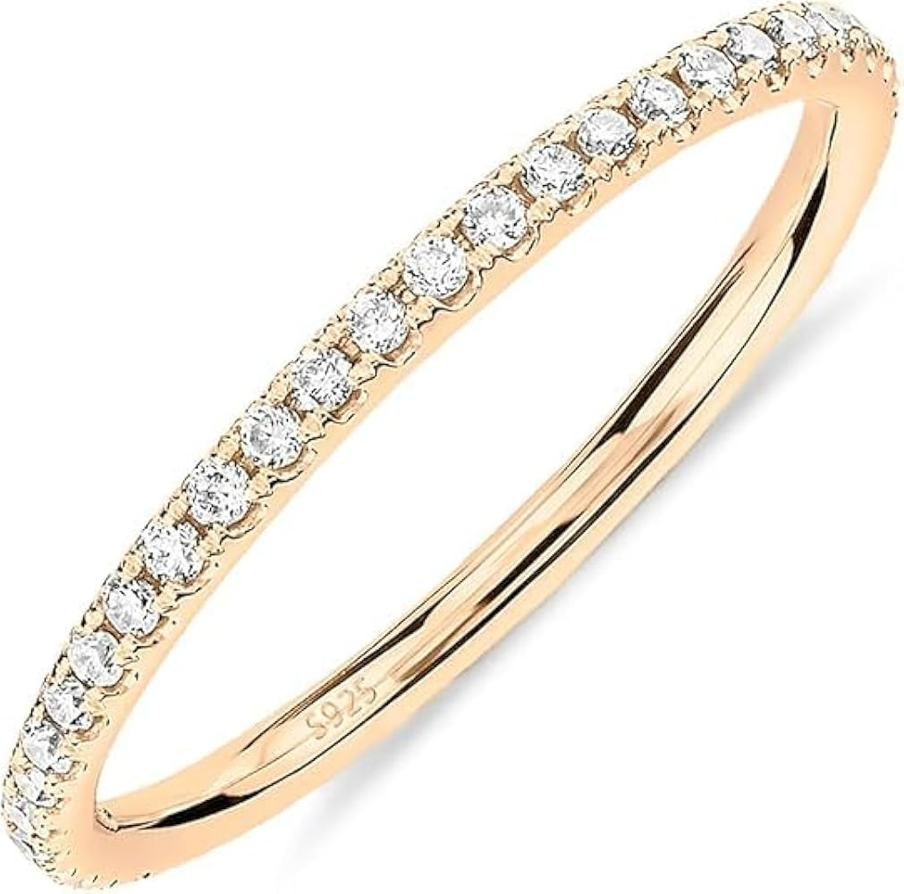 14K Gold Plated Solid 925 Sterling Silver CZ Simulated Diamond Stackable Ring Eternity Bands for ... | Amazon (US)