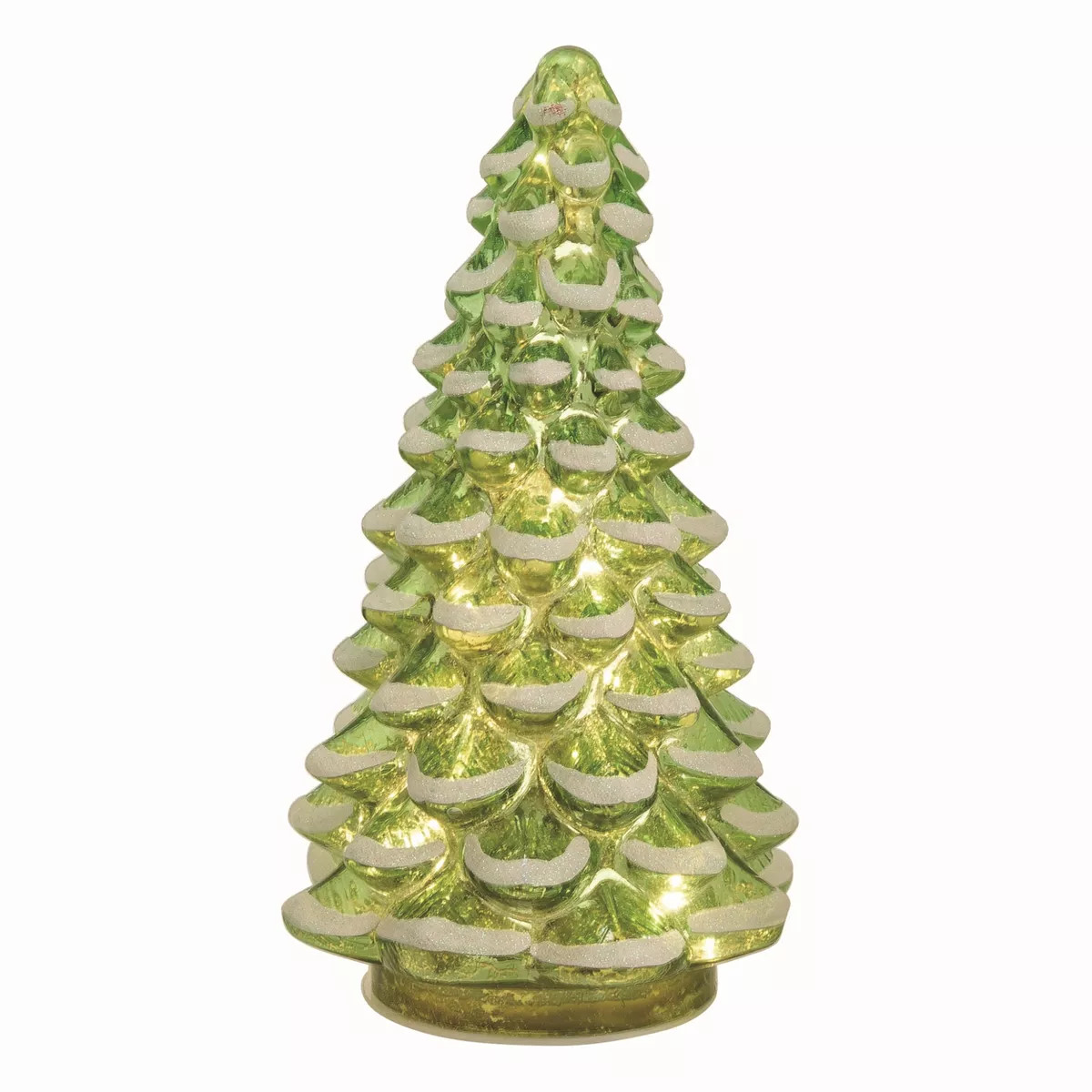 Transpac Glass 10 in. Green Christmas Light Up Snowy Tree | Target