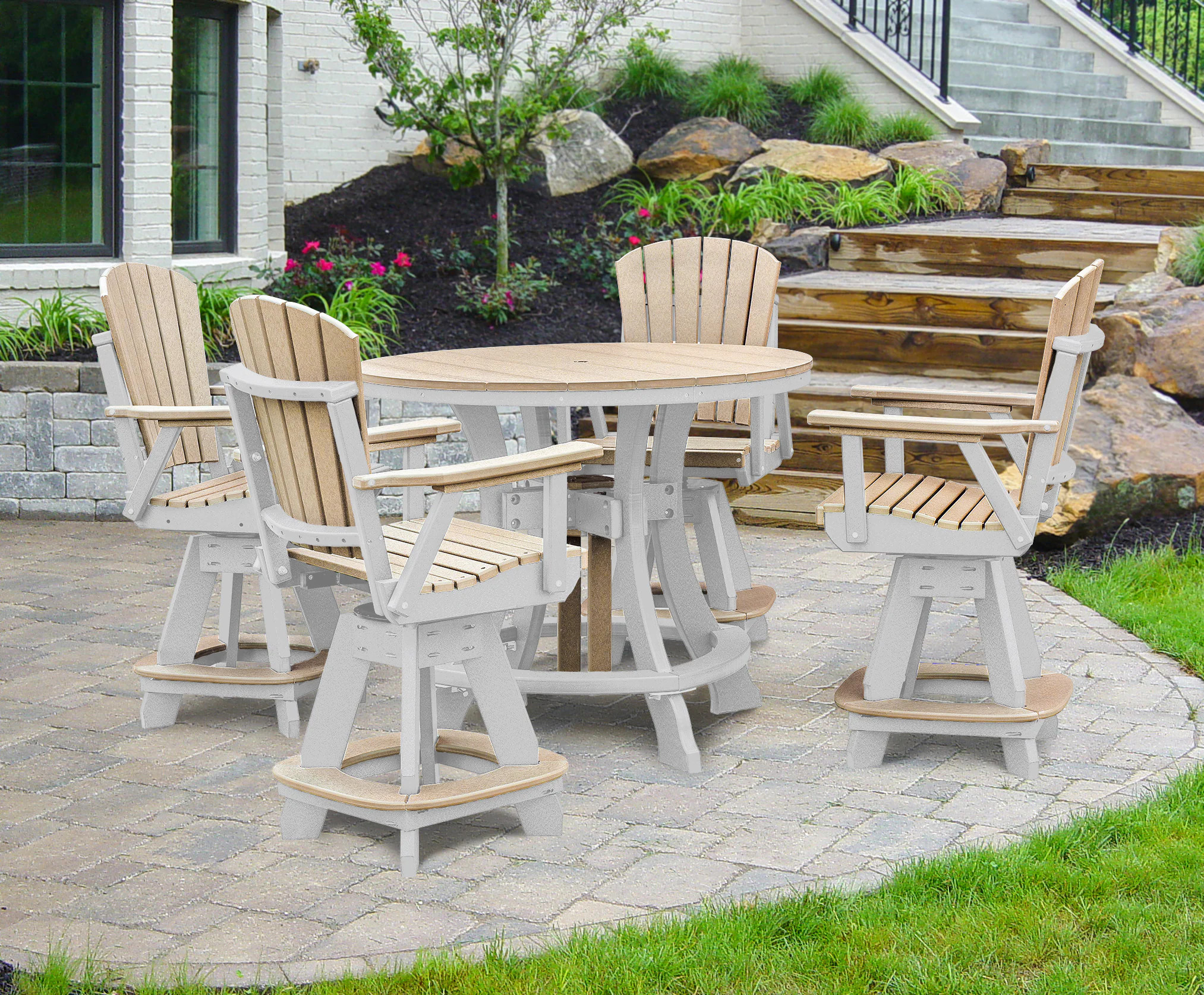 American Furniture Classics Amish HDPE 5 -Piece White Counter height Plastic Round Table with 4 Swivel Chairs one_size | CR130WWWT-K | Lowe's