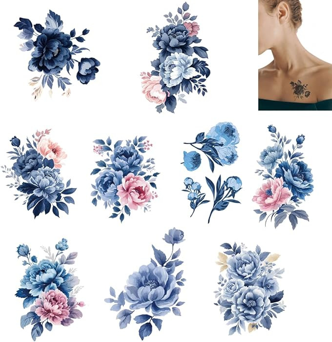 Calnklily 9Pcs Colorful Flower Temporary Tattoos With Fake Tattoo Designs—Long-Lasting, Realist... | Amazon (US)