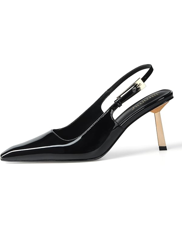 iiimmu Slingback Heels for Women Closed Toe 3.5IN / 4IN Kitten Heels Women Pumps Square Toe Heele... | Amazon (US)