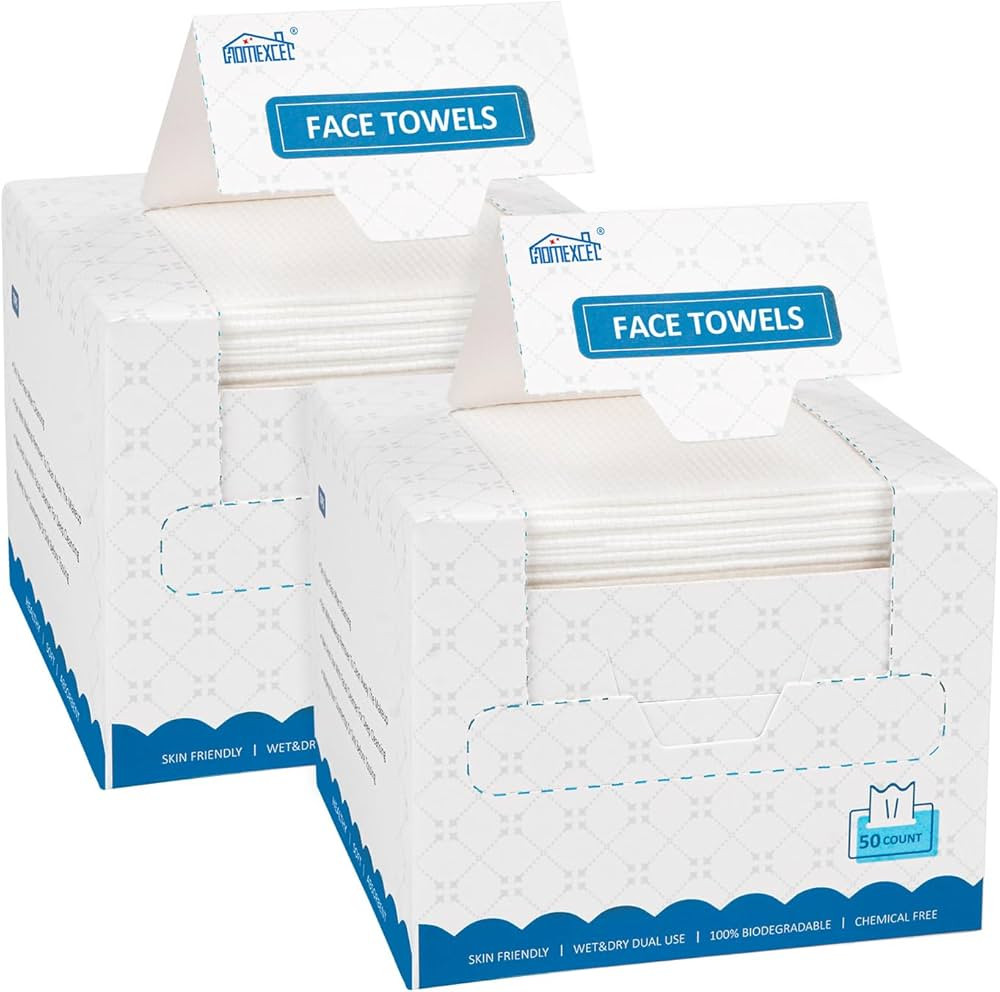 HOMEXCEL Toallas faciales, 100 unidades (2 cajas), toallas faciales desechables, toallitas secas ... | Amazon (US)