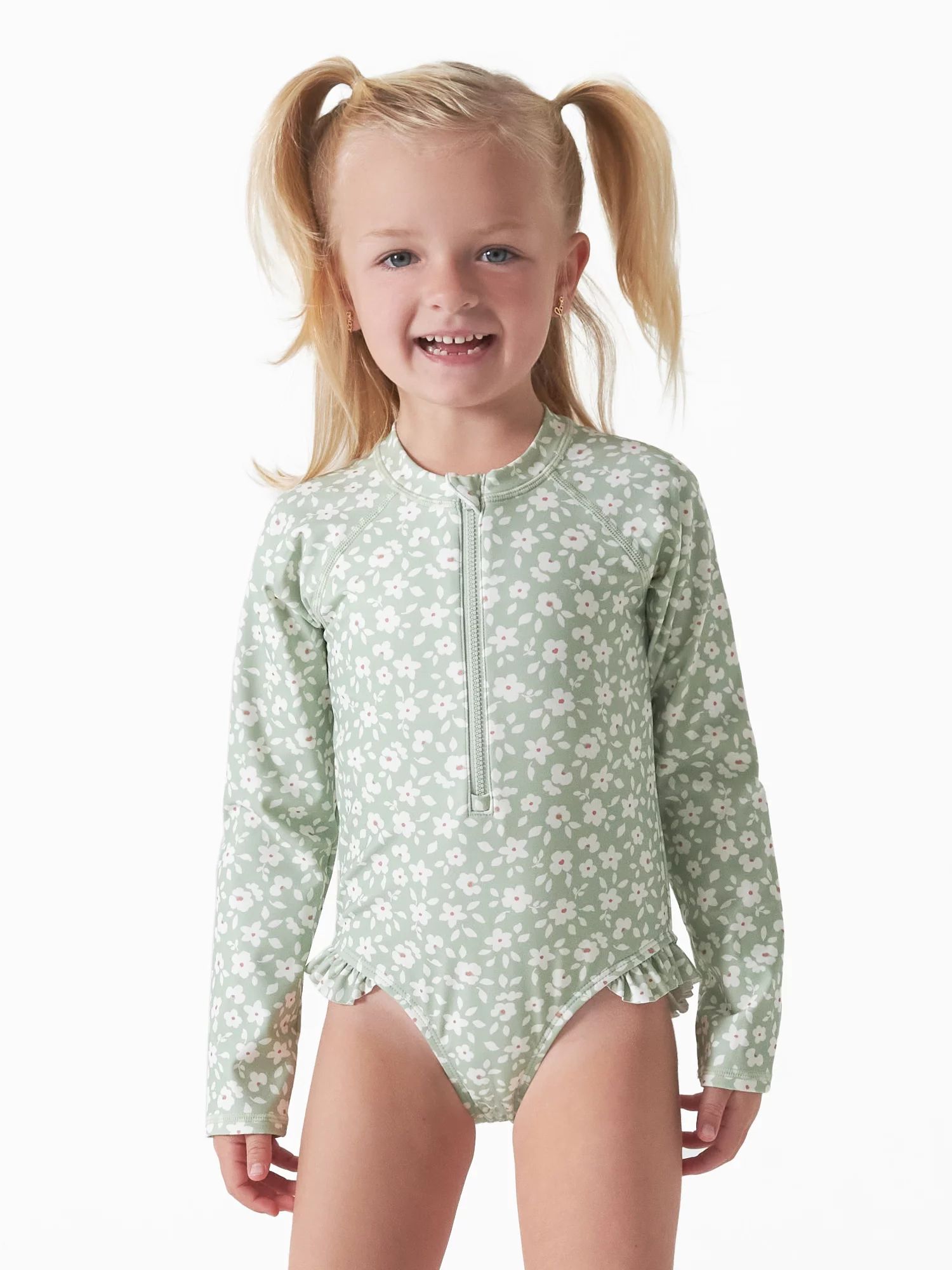 Modern Moments by Gerber Baby and Toddler Girls Long Sleeve Rash Guard Swimsuit with UPF 50+, Siz... | Walmart (US)