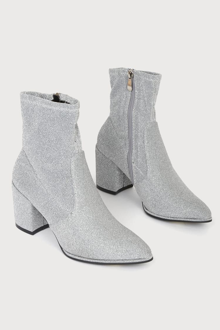 Viviyana Silver Sparkly Ankle Sock Boots | Lulus