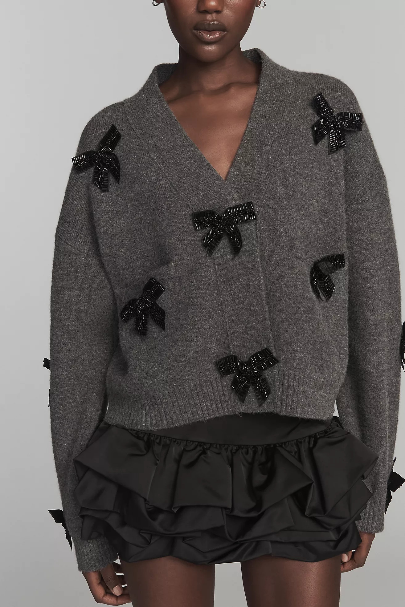 English Factory Bow-Embellished Crop Cardigan Sweater | Anthropologie (US)
