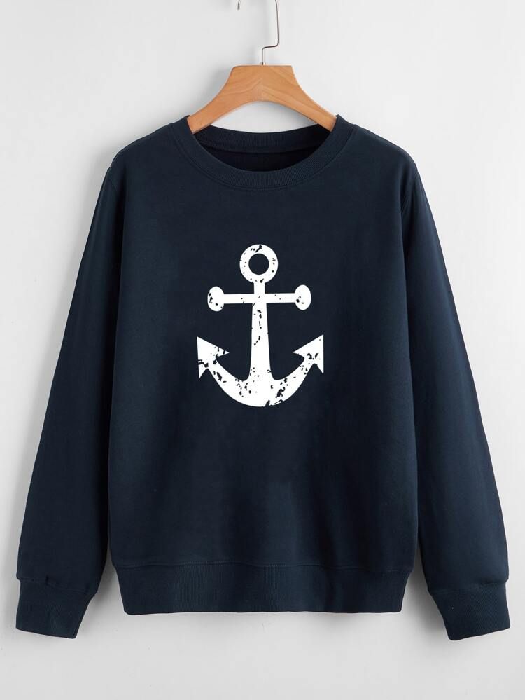 Anchor Print Crew Neck Sweatshirt | SHEIN