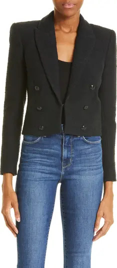 Inez Crop Shoulder Pad Cotton Blend Tweed Blazer | Nordstrom