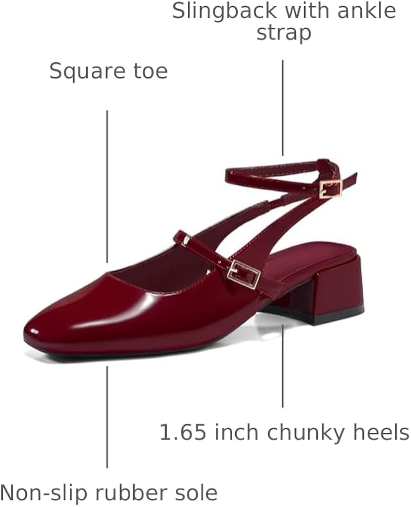 Coutgo Womens Mary Jane Chunky Low Heels Closed Square Toe Ankle Strap Pumps Wedding Party Dress ... | Amazon (US)