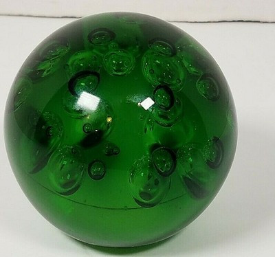 Large  Bubbles Emerald Green Art Glass Paperweight  Round | eBay US
