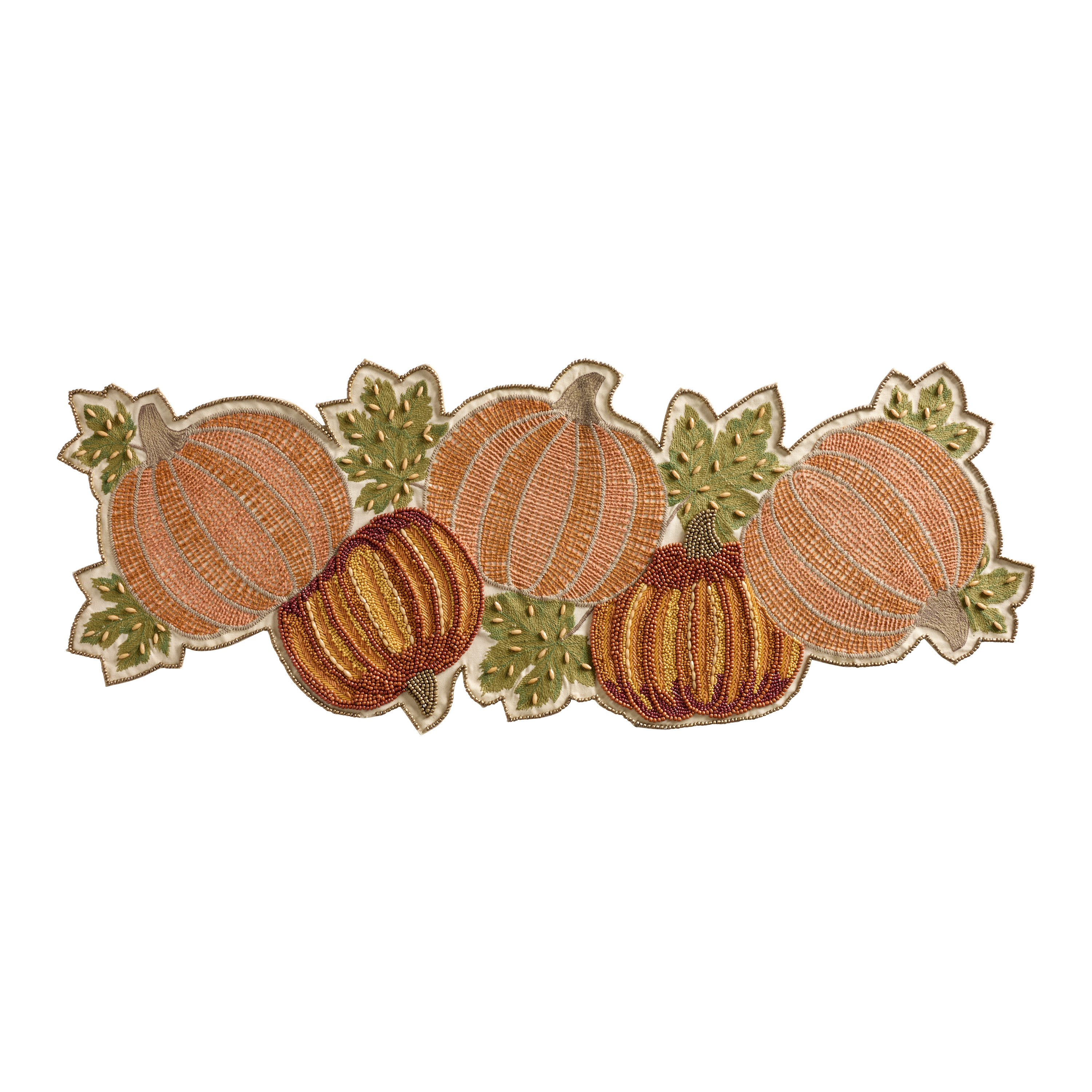 Orange and Green Pumpkin Patch Embroidered Beaded Table Runner | World Market