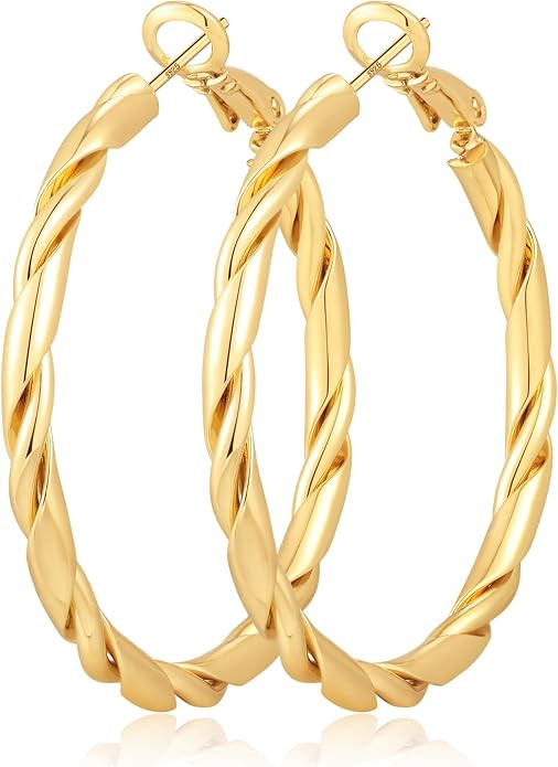 3MM Wide Gold Hoop Earrings Hypoallergenic 925 Steling Silver Post Hoops Earrings for Women Light... | Amazon (US)