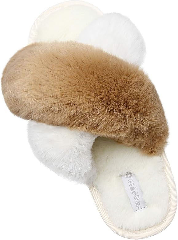 JIASUQI Cross Open Toe Fuzzy Fluffy House Slippers for Women Cozy Memory Foam Plush Criss Cross F... | Amazon (US)