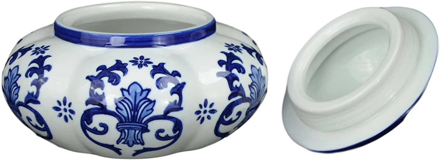 Blue and White Ceramic Porcelain Pumpkin Shape Ginger Jar Vase, Sugar Canister, Sugar Container, ... | Walmart (US)