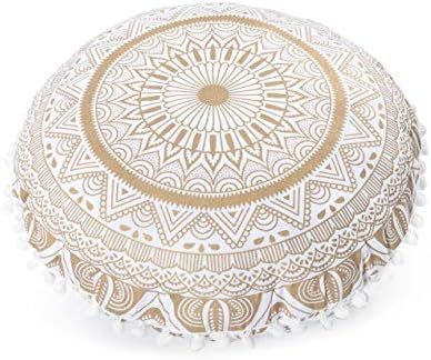 Round Mandala Hippie Floor Pillow Cover - White Hippie Cushion Cover - Ombre Pouf Shams - Meditation | Amazon (US)