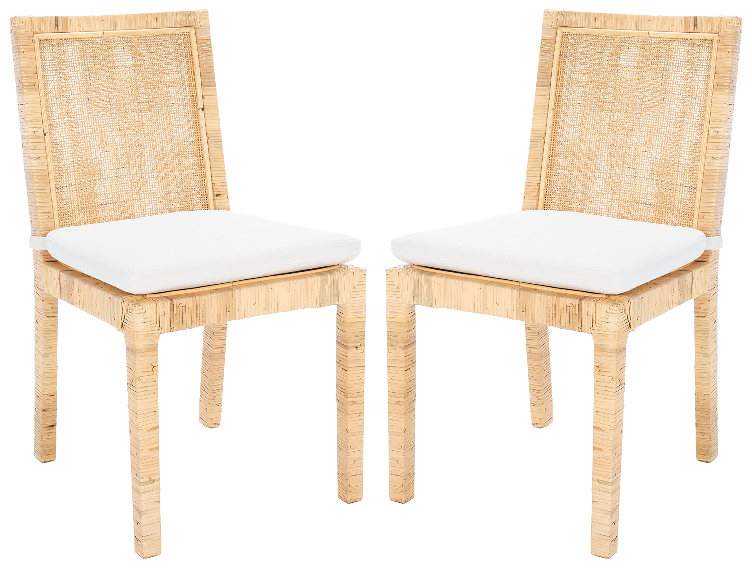 SAFAVIEH Home Collection Tojo Coastal Natural Cane/White Cushion Living Room Accent Dining Chair ... | Amazon (US)