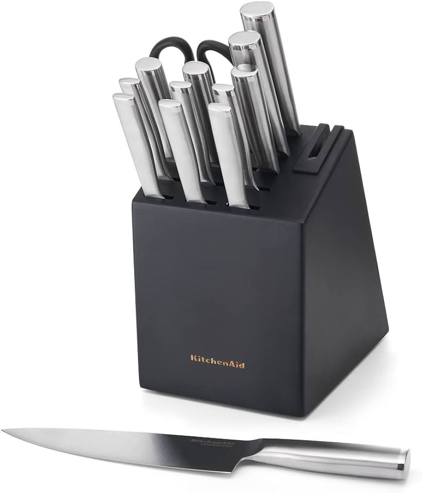 KitchenAid Gourmet Forged Stainless Steel Knife Block Set with Built-in Knife Sharpener, High-Car... | Amazon (US)