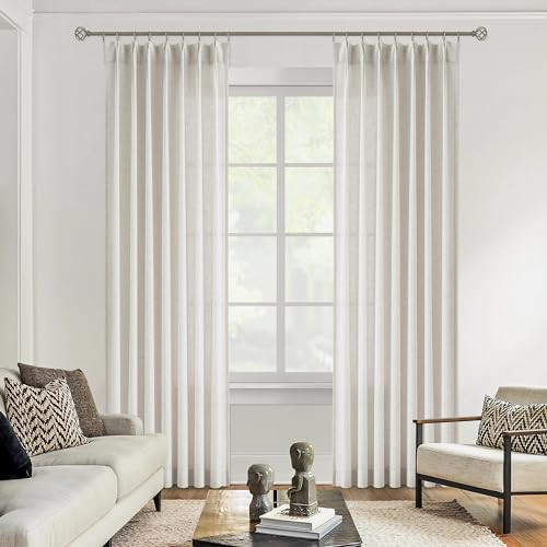 Vision Home Natural Pinch Pleated Semi Sheer Curtains Textured Linen Blended Light Filtering Window Curtains 108 inch for Living Room Bedroom Pinch Pleat Drapes with Hooks 2 Panels 9ft 42" Wx108 L | Amazon (US)