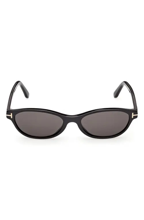 TOM FORD Chloe 52mm Oval Sunglasses in Shiny Black /Smoke Lens at Nordstrom | Nordstrom
