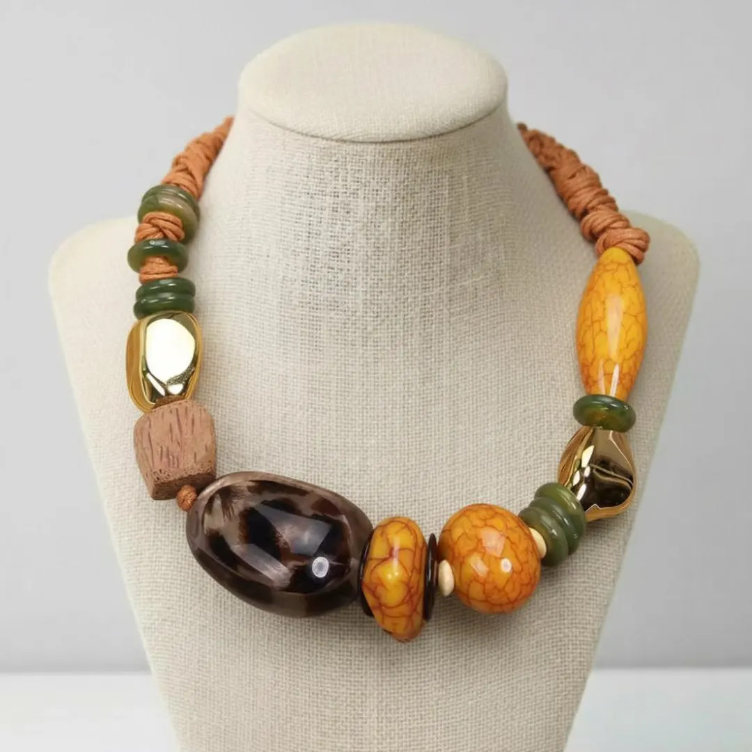 Bohemian Statement Beaded Necklace Handmade Chunky Natural Stone Wood Style Vintage Beach Party J... | Etsy (DACH)