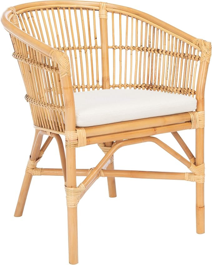 Safavieh Home Collection Olivia Rattan Cushion Accent Chair, 0, Natural/White | Amazon (US)