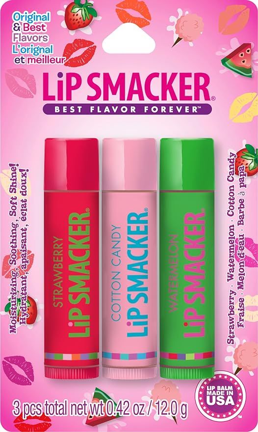 Lip Smackers Flavored Lip Balm Trio Original & Best, Strawberry Watermelon, Cotton Candy, Clear M... | Amazon (US)