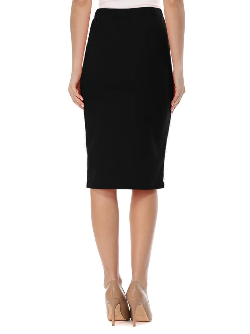 Moa Collection Women's Elastic High Waist Stretch Comfy Office Work Wear Solid Midi Skirt S-3XL | Walmart (US)