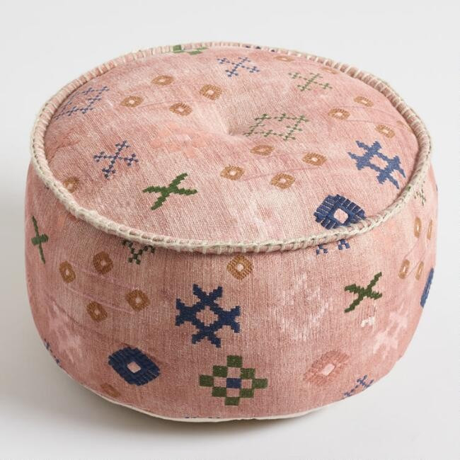 Blush Abstract Symbols Pouf | World Market