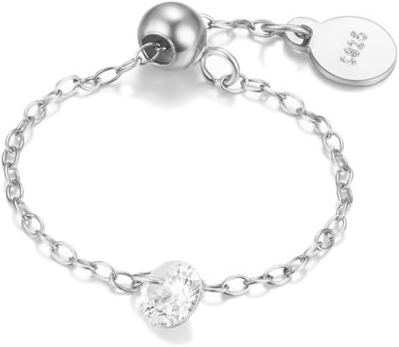 Dtja Crystal Chain 925 Sterling Silver Promise Engagement Ring for Women Girls Adjustable Cute Di... | Amazon (US)