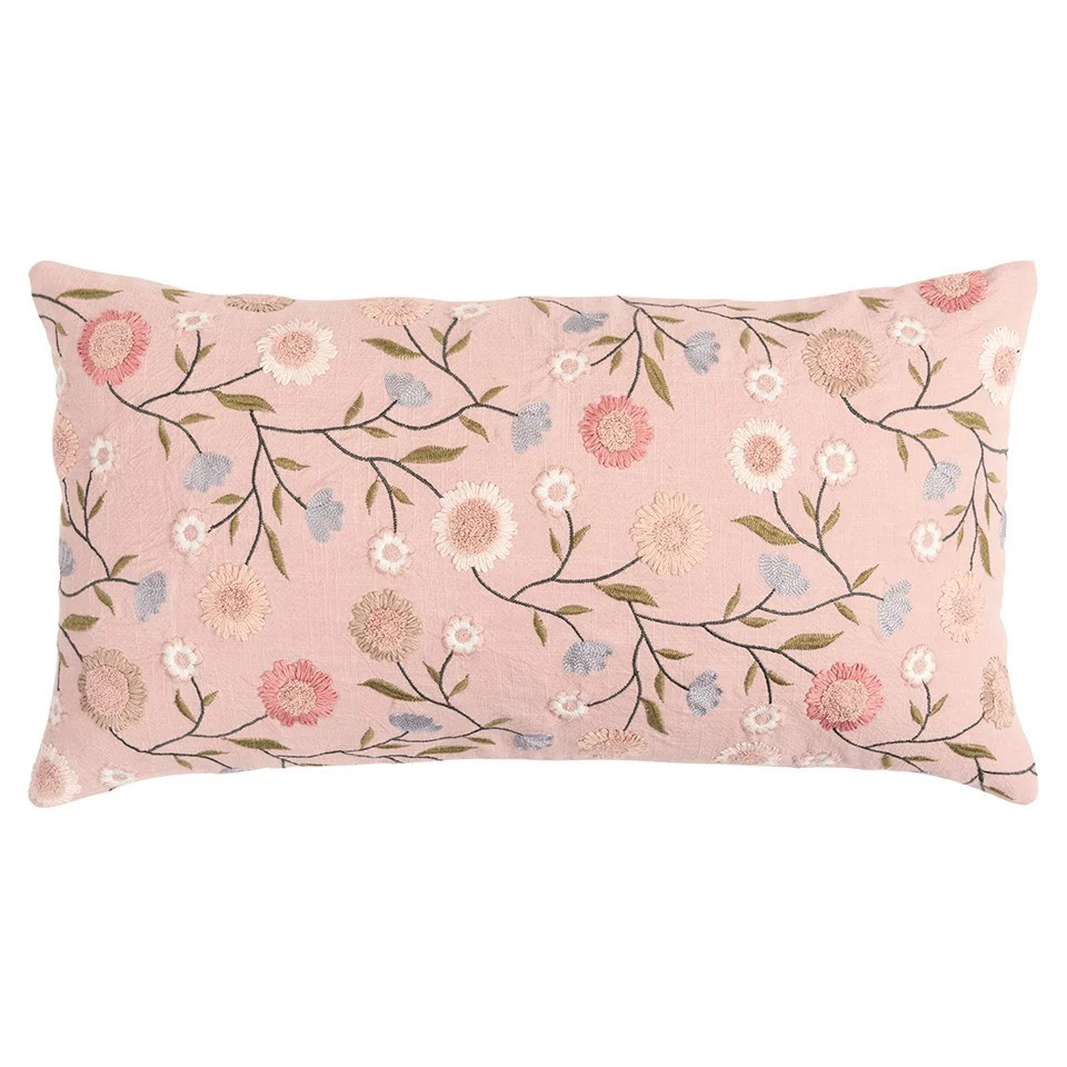 14" X 26" Blush Floral Cotton Throw Pillow With Embroidery | Shop Simon