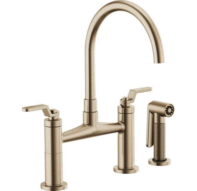 Brizo Litze Double Handle Arc Spout Bridge Kitchen Faucet with Industrial Handle - Limited Lifeti... | Build.com, Inc.