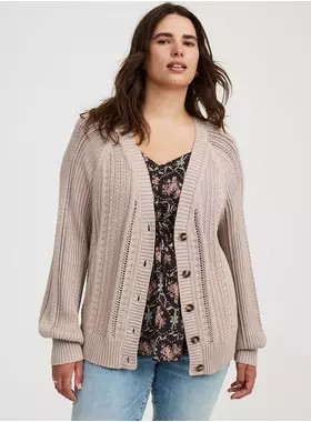 Button-Up Cable Knit Cardigan | Torrid (US & Canada)