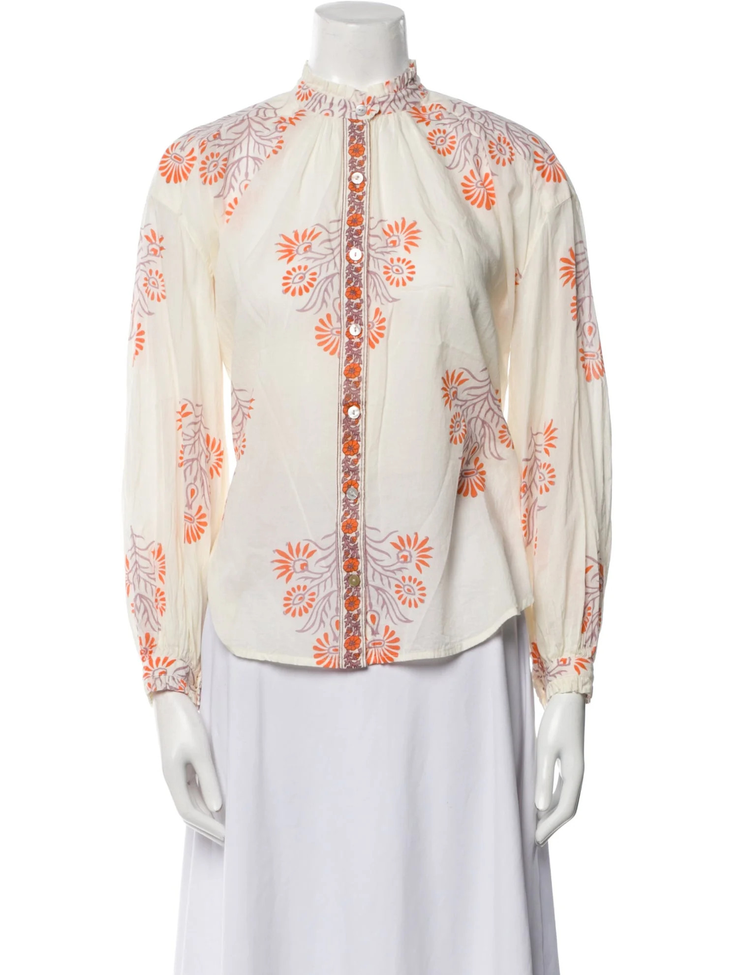 Floral Print Mock Neck Button-Up Top | The RealReal