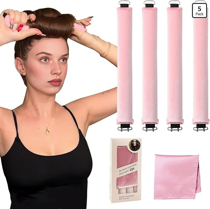 Heatless Curls Overnight, 5 Pcs Heatless Hair Curlers to Sleep in Soft Overnight Blowout Rods No ... | Amazon (US)