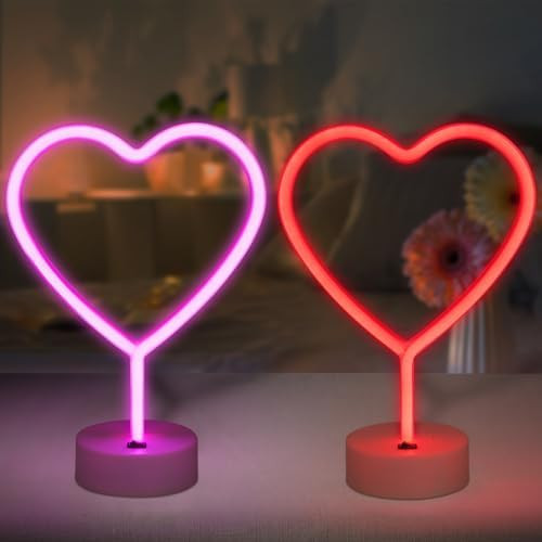 BRIGHTDECK 2 Pack Heart Neon Signs, LED Neon Sign Battery Operated or USB Powered Valentine's Day... | Amazon (US)