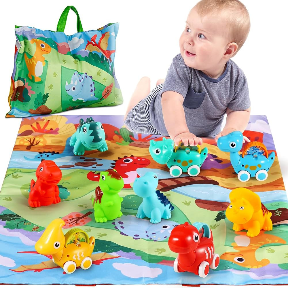 ALASOU 9 PCS Dinosaur Fantastic Creatures Toys with Playmat/Storage Bag|Baby Car Toys for 1 Year ... | Amazon (US)