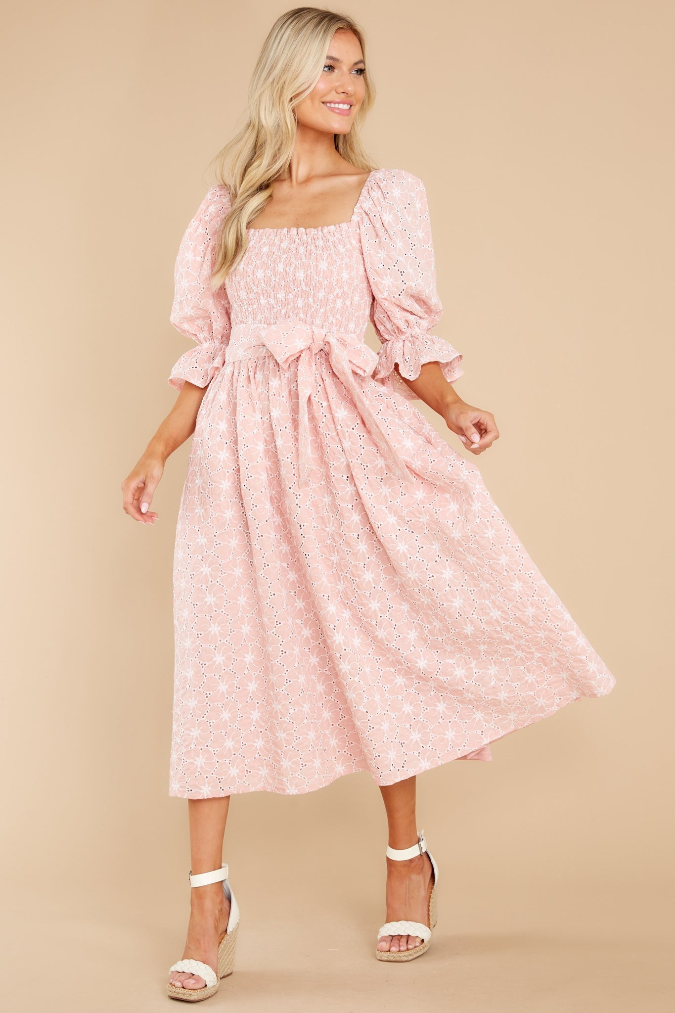 Beautiful Glow Blush Pink Floral Eyelet Dress | Red Dress 