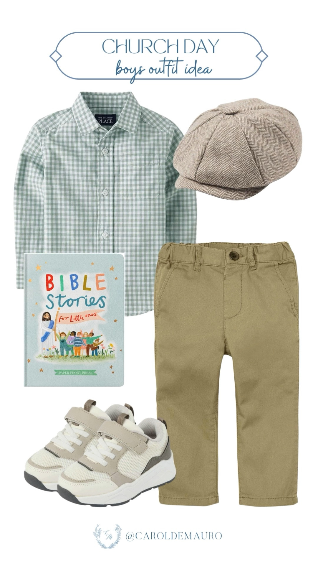 Your little guy will look so handsome in this green gingham shirt and khaki pants pairing, complete with casual sneakers, a stylish newsboy hat, and a colorful Bible stories book!

amazon fashion, sundays best, church day, kids outfit, toddler style, boys ootd, formal wear, boy mom life

#LTKootd #LTKKids