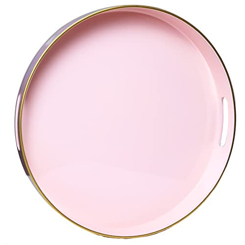 Spsyrine Round Pink Decorative Tray, 13" Plastic Serving Table Tray with Handles for Breakfast, Round Modern Ottoman Tray for Coffee Table, Bathroom, Kitchen, Living Room | Amazon (US)