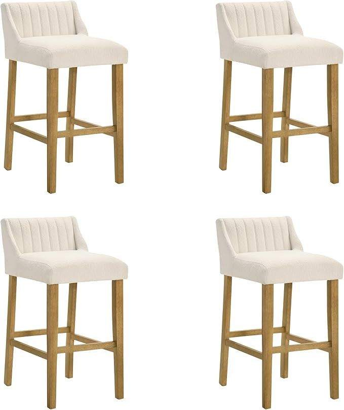 Fauna Modern Transitional Wood Bar Height Kitchen Bar Stool in Amber Glow Finish with White Boucl... | Amazon (US)