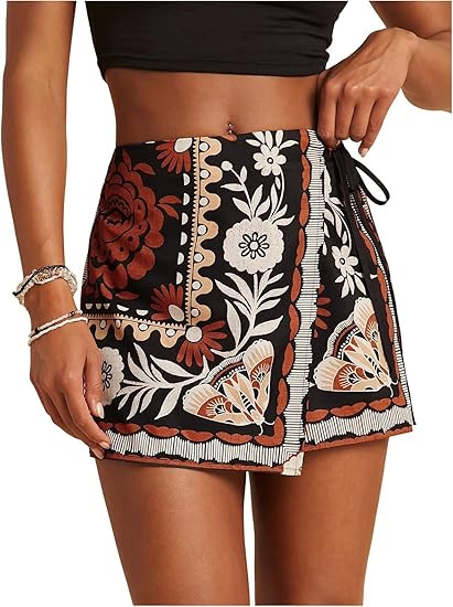 SweatyRocks Women's Boho Mini Skirts Floral Shorts Tie Side Wrap Elastic Waist Summer Skorts Beac... | Amazon (US)